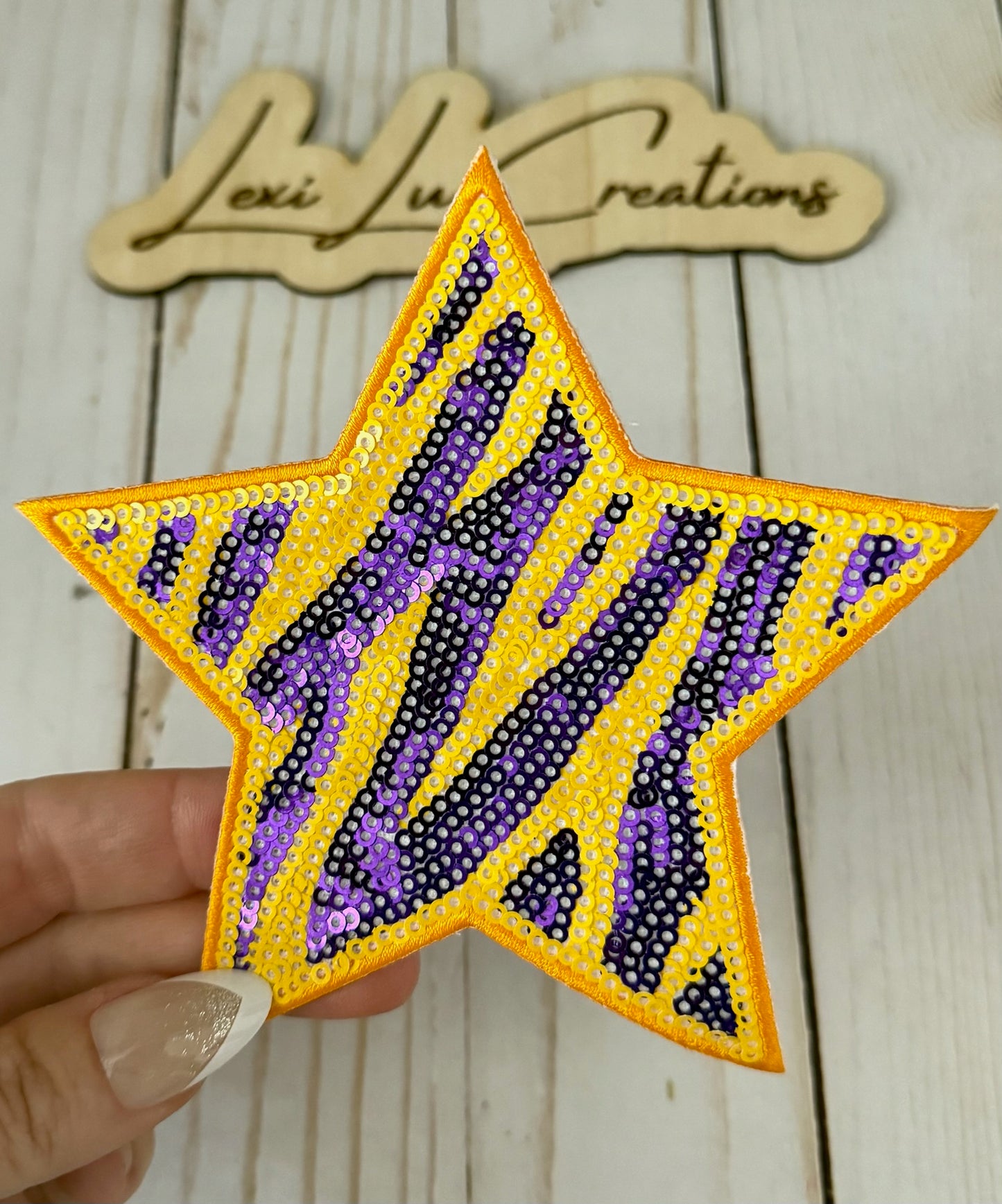 Sequin Purple and Gold Tiger Stripe Star Patch