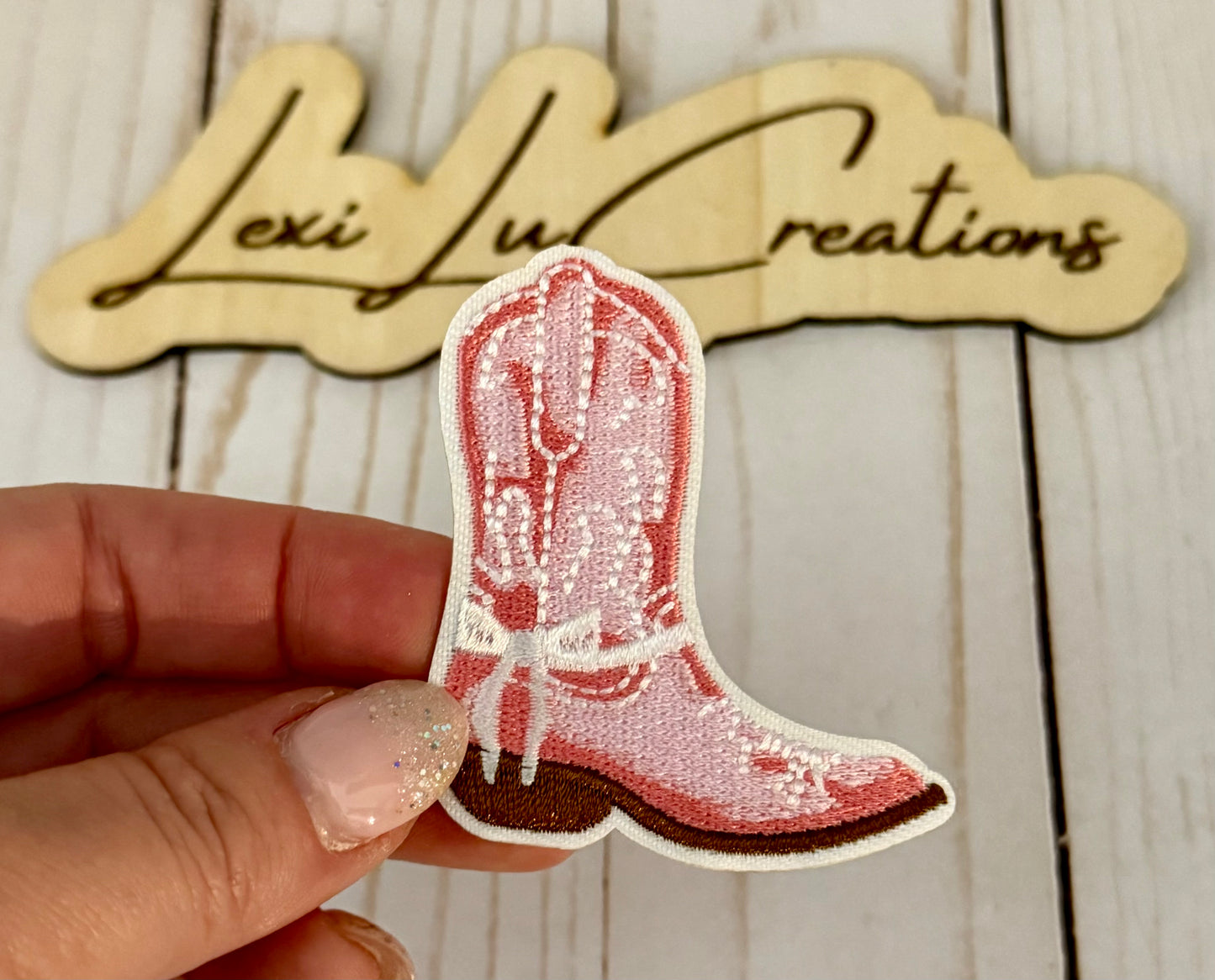 Pink Cowgirl Boot Hat Patch