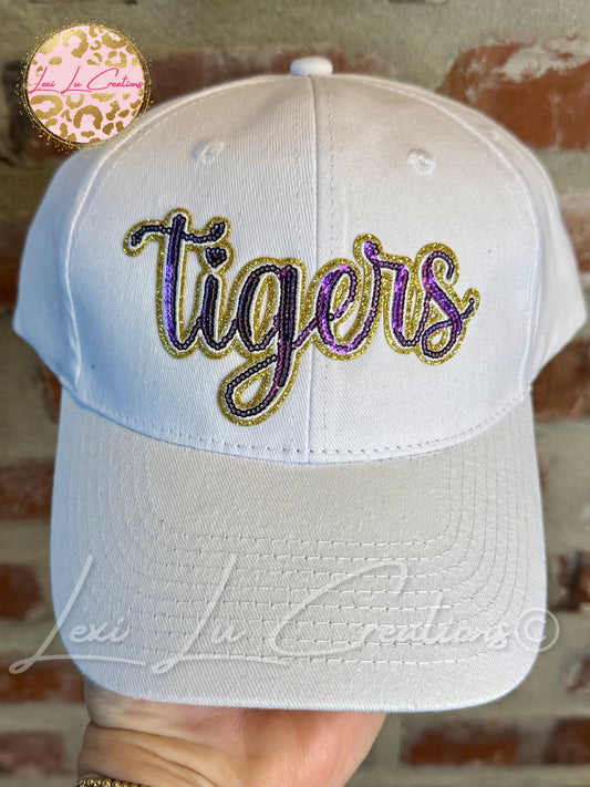 Tiger Script Sequin Baseball Cap | Purple & Gold