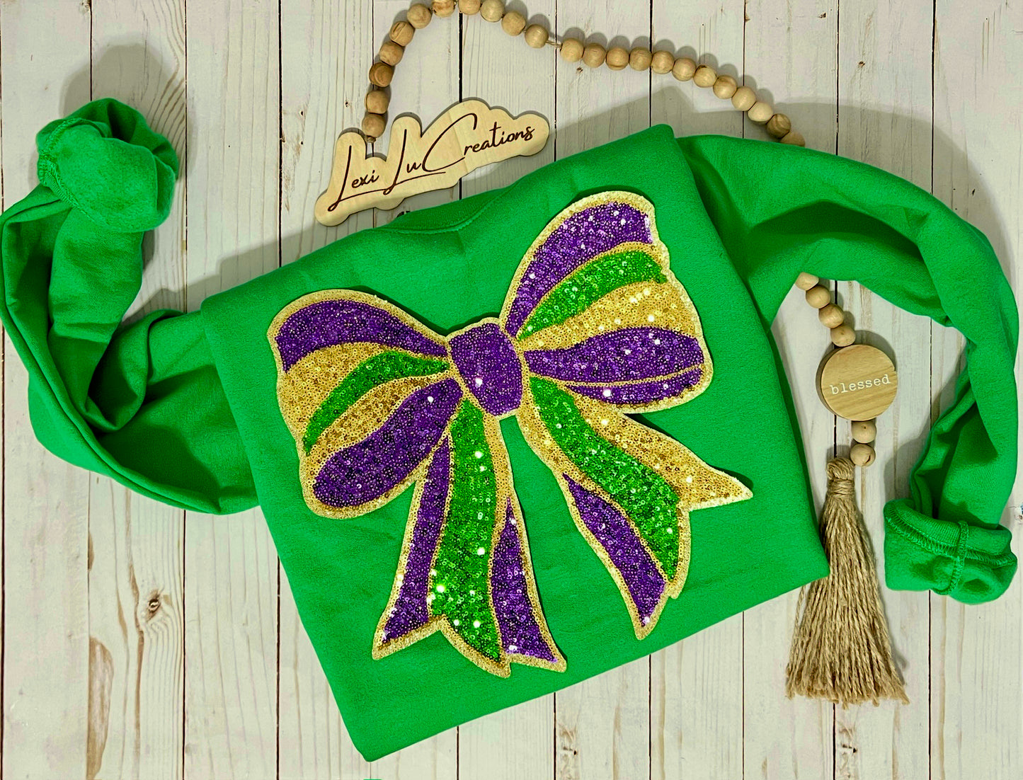 Mardi Gras Bow Sequin Patch Shirt