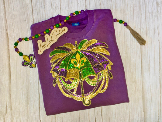 Mardi Gras Umbrella Sequin Patch Shirt