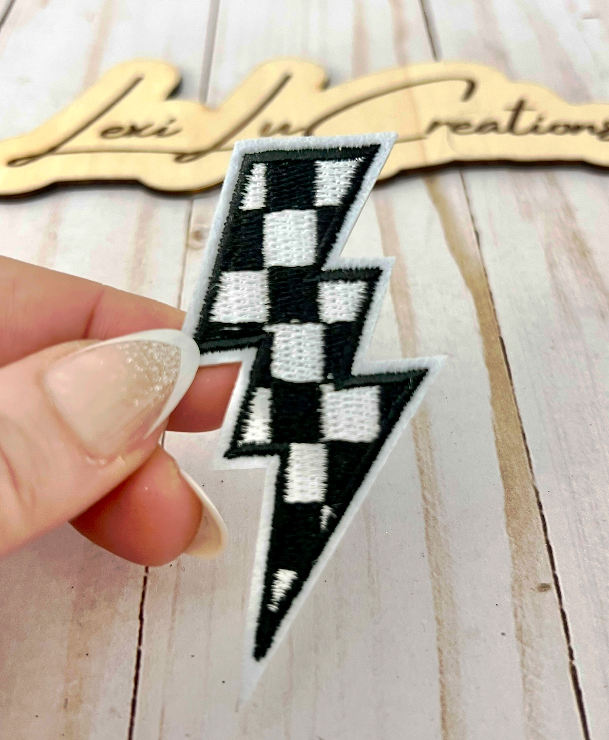 Checkered Lightning Hat Patches