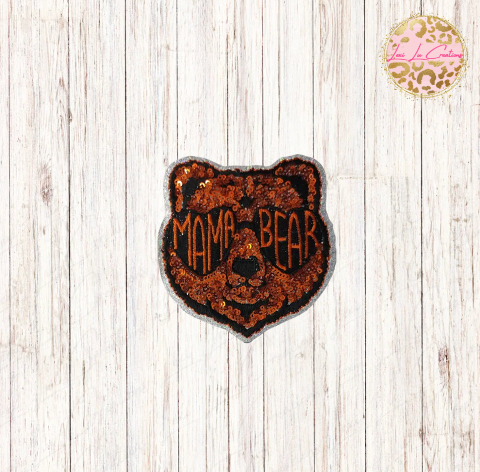 Mama Bear Orange & Black Sequin Hat Patch