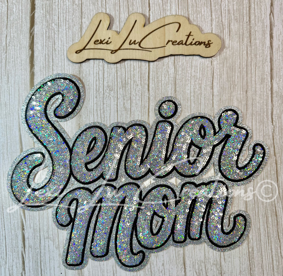 Senior Mom Silver Sequin Shirt Patch - PURPLE stitch