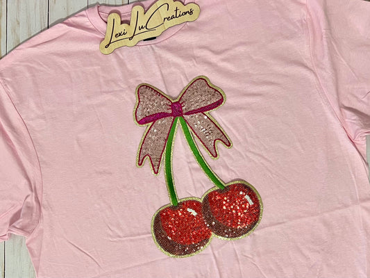 Cherry Sequin Iron-On Patch | Pink Bow, Preppy Coquette DIY