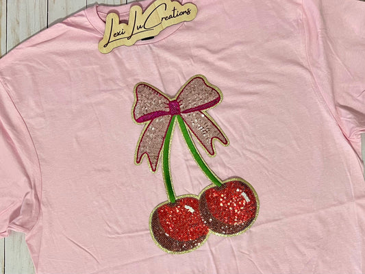 Cherry Sequin Iron-On Patch | Pink Bow, Preppy Coquette DIY