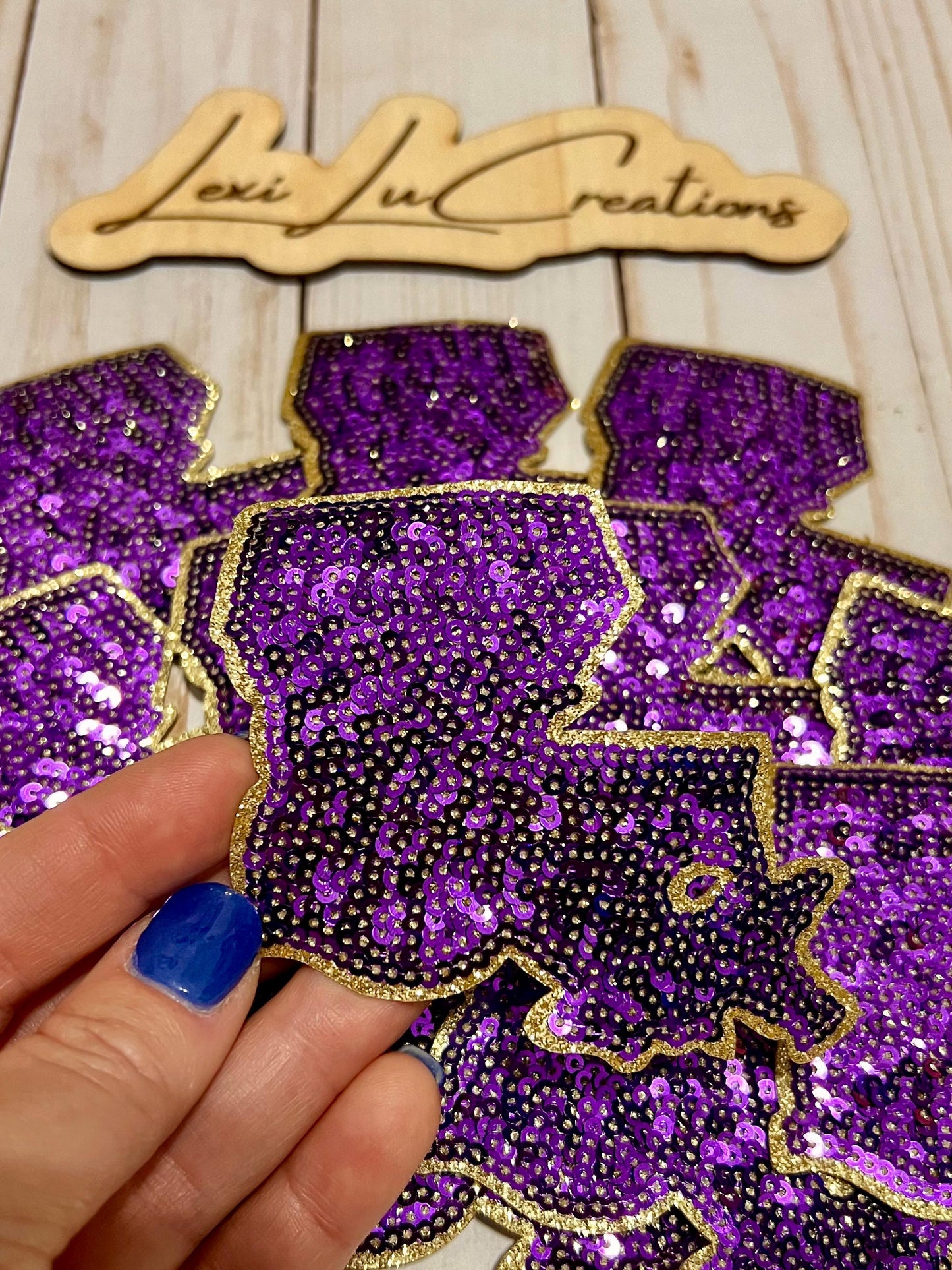 Purple and Gold Louisiana State Sequin Iron On Patch | Sequin Patch | LSU | Louisiana Patch