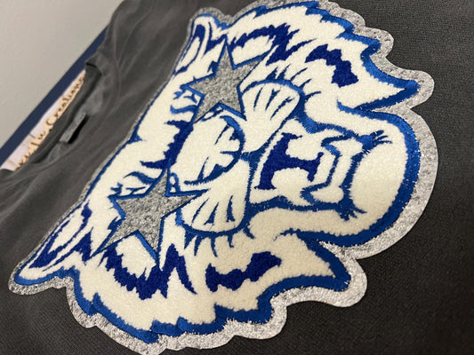 WILDCAT Mascot Patch Sweatshirt | Blue and White Chenille Patch | Preppy Wildcats | Kentucky Patch