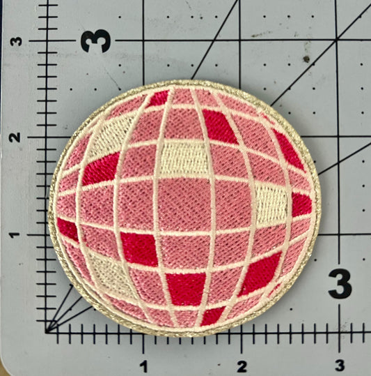 Pink Disco Ball Embroidered and Glitter Iron On Patch | Hat Patches