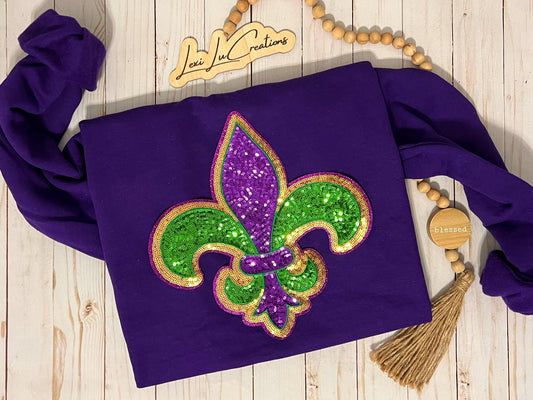Mardi Gras Sequin Fleur de Lis Patch Shirt | Carnival Apparel