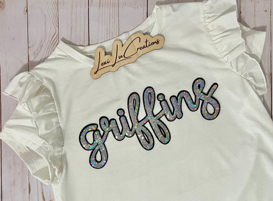 GRIFFINS Iron On Sequin Patch | Mascot Sequin Patch | Black or Silver Glitter Boarder
