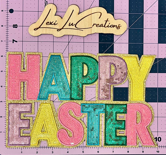 Happy Easter Sequin Iron On Patch| Shirt Patches | Bunny | Rabbit | Easter Shirt