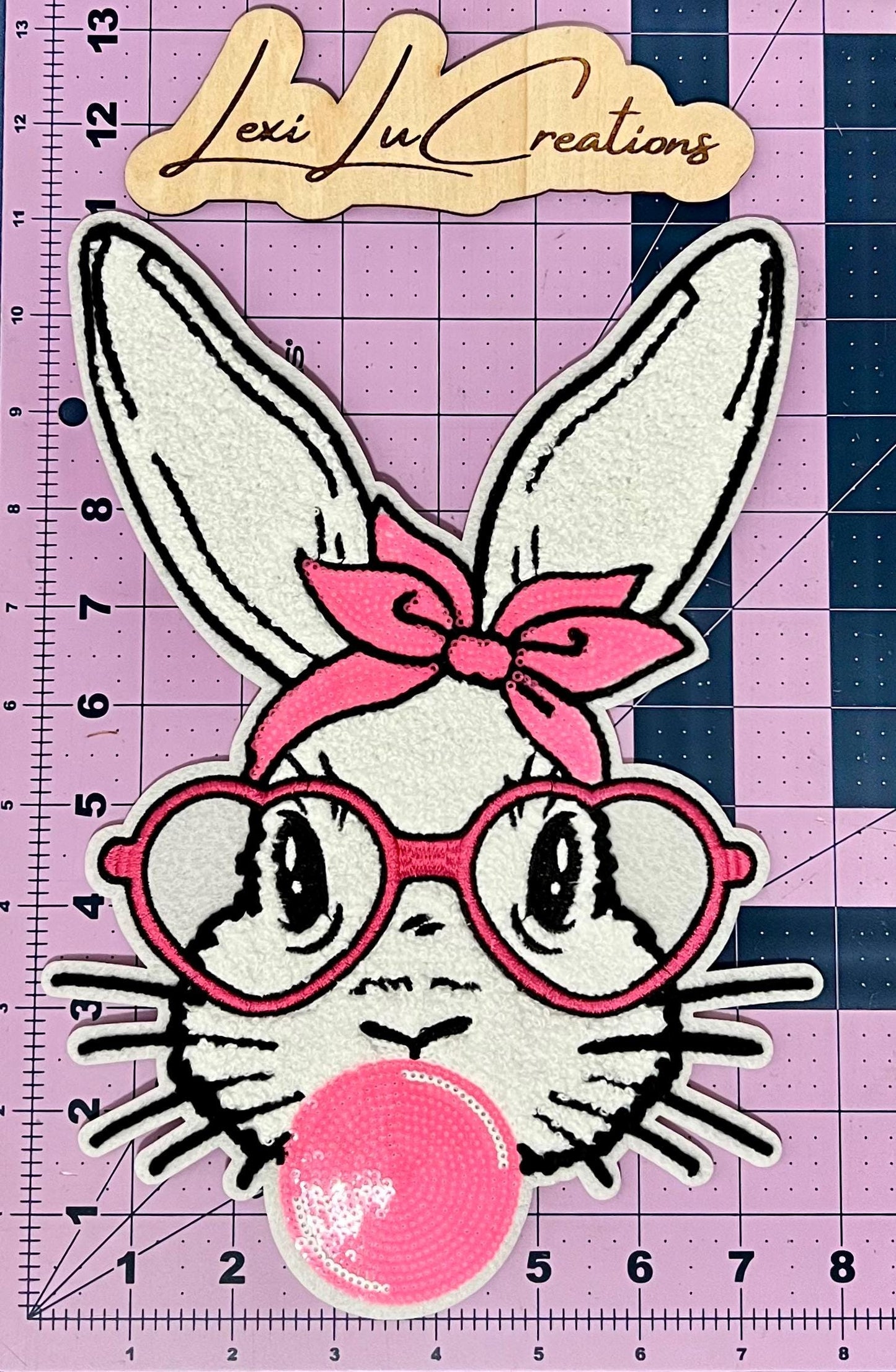 Bubblegum Easter Bunny Chenille and Sequin Iron On Patch| Shirt Patches | Bunny | Rabbit | Happy Easter Shirt