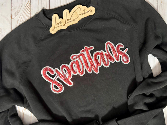 SPARTANS Sequin Iron On Patch | Red Glitter Mascot Applique