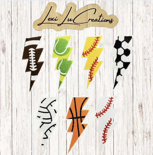 Tennis Lightning Bolt Embroidered Iron On Hat Patch