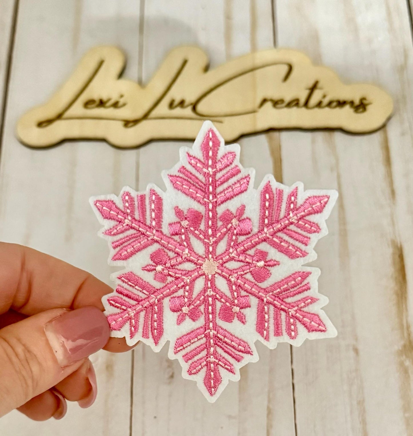 Pink Snowflake Patch • Embroidered Winter Applique • Iron On Christmas • Pink Holiday