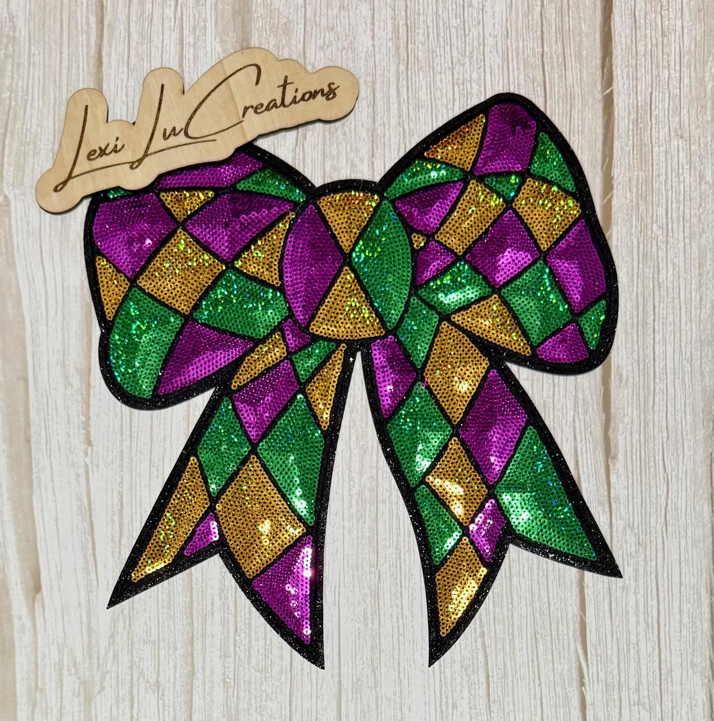 Mardi Gras Bow Patch Sequined