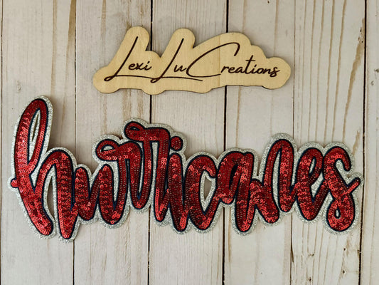Red HURRICANES Iron On Sequin Patch | Mascot Sequin Patch