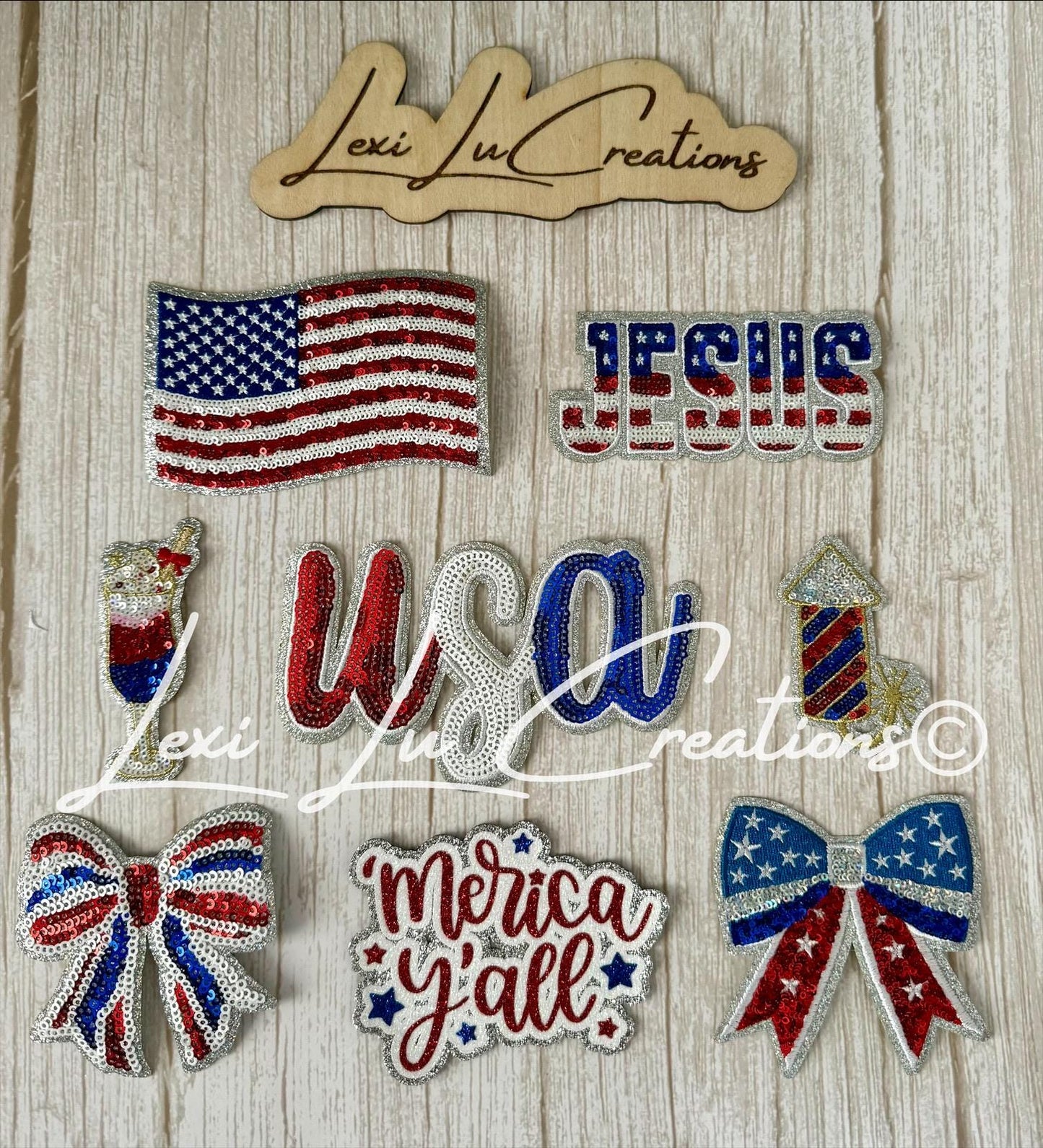 Patriotic Fleur De Lis Patch | Large Sequin USA Patch | Louisiana Patch | Fourth of July Shirt Patch | Red White Blue Applique