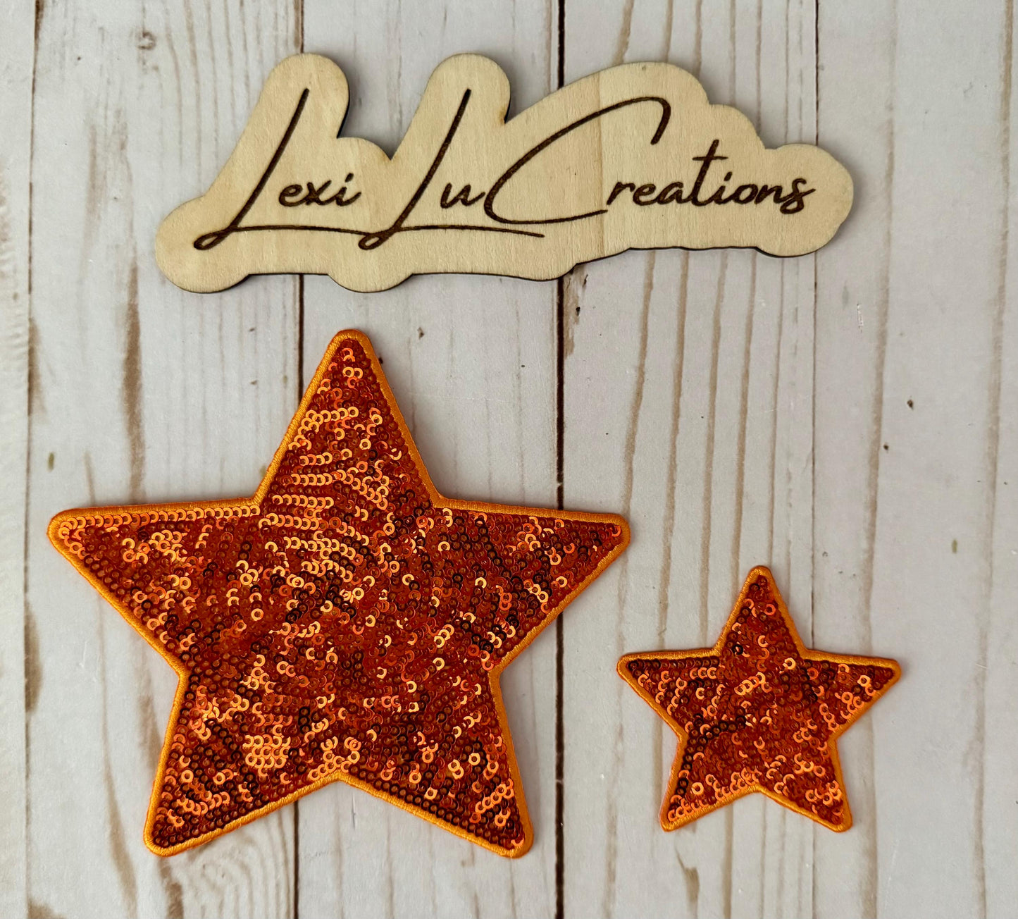 Orange Sequin Star Patch | Small and Large Star Appliqué | Boutique Patch for Hats Jackets and Bags