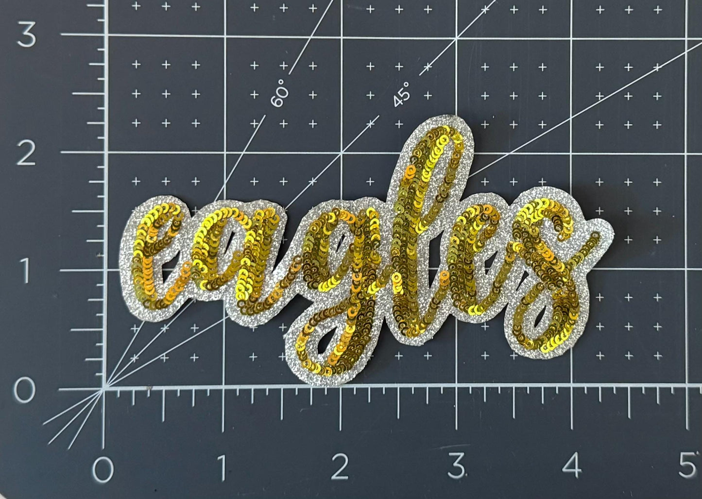Eagles Sequin Patch | Gold Script Iron-On Patch | Glitter Team Patch | School Spirit Appliqué | Boutique Patch for Hats & Jackets