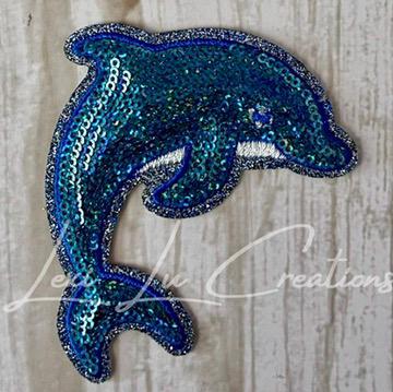Blue Sequin Dolphin Patch | Glitter Iron-On Appliqué | Coastal Beach Ocean Design