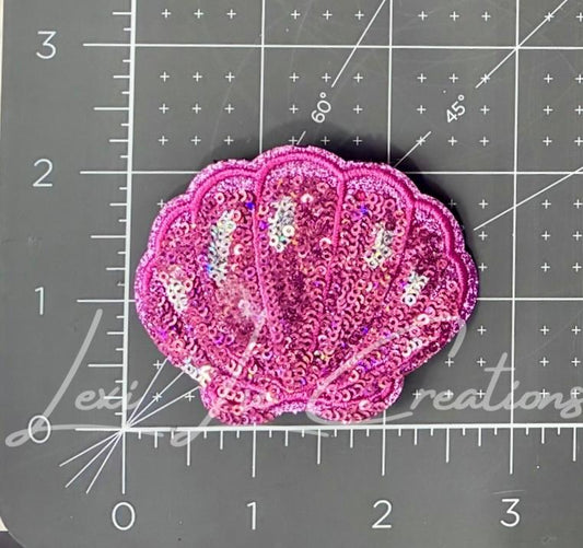 Pink Sequin Seashell Patch | Glitter Shell Iron-On Patch | Coastal Beach Appliqué | Mermaid Patch for Hats & Bags