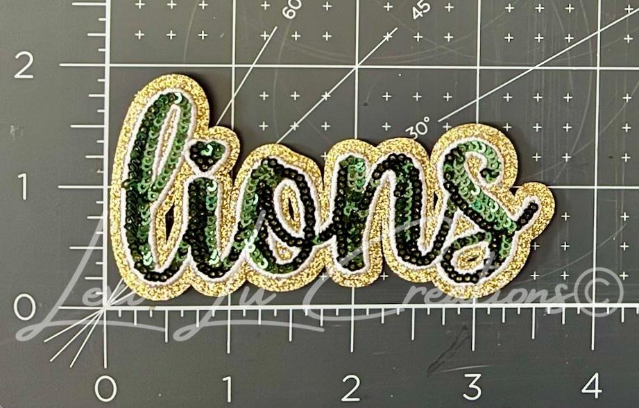 SLU Green & Gold Sequin Lions Hat Patch | Spirit Wear Mascot | Southeastern