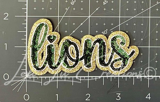 SLU Green & Gold Sequin Lions Hat Patch | Spirit Wear Mascot | Southeastern
