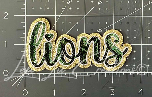 SLU Green & Gold Sequin Lions Hat Patch | Spirit Wear Mascot | Southeastern
