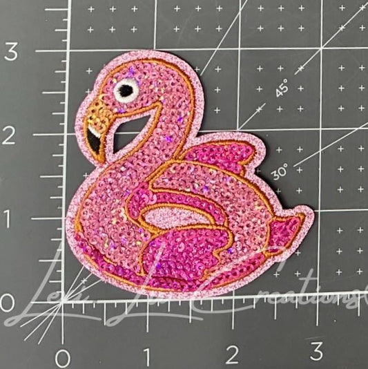 Pink Flamingo Floatie Patch | Glitter Pool Float Iron-On Patch | Summer Sequin Appliqué | Beach Patch for Hats & Bags