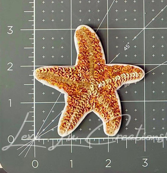 Sequin Starfish Patch | Beach Starfish Iron-On Patch | Coastal Glitter Appliqué | Ocean Patch for Hats, Jackets & Bags