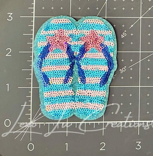 Sequin Flip Flop Patch | Beach Sandal Iron-On Patch | Coastal Glitter Appliqué | Summer Patch for Hats, Jackets & Bags