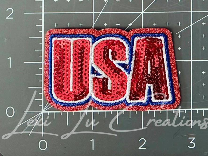 USA Sequin Patch | Patriotic Hat Patch | Fourth of July Patch | USA Letter Patch | Red White Blue Patch | Trucker Hat Patch