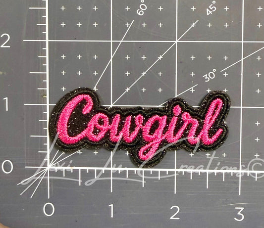 Cowgirl Hat Patch | Pink & Black Embroidered Western Patch | Iron On or Velcro Patch