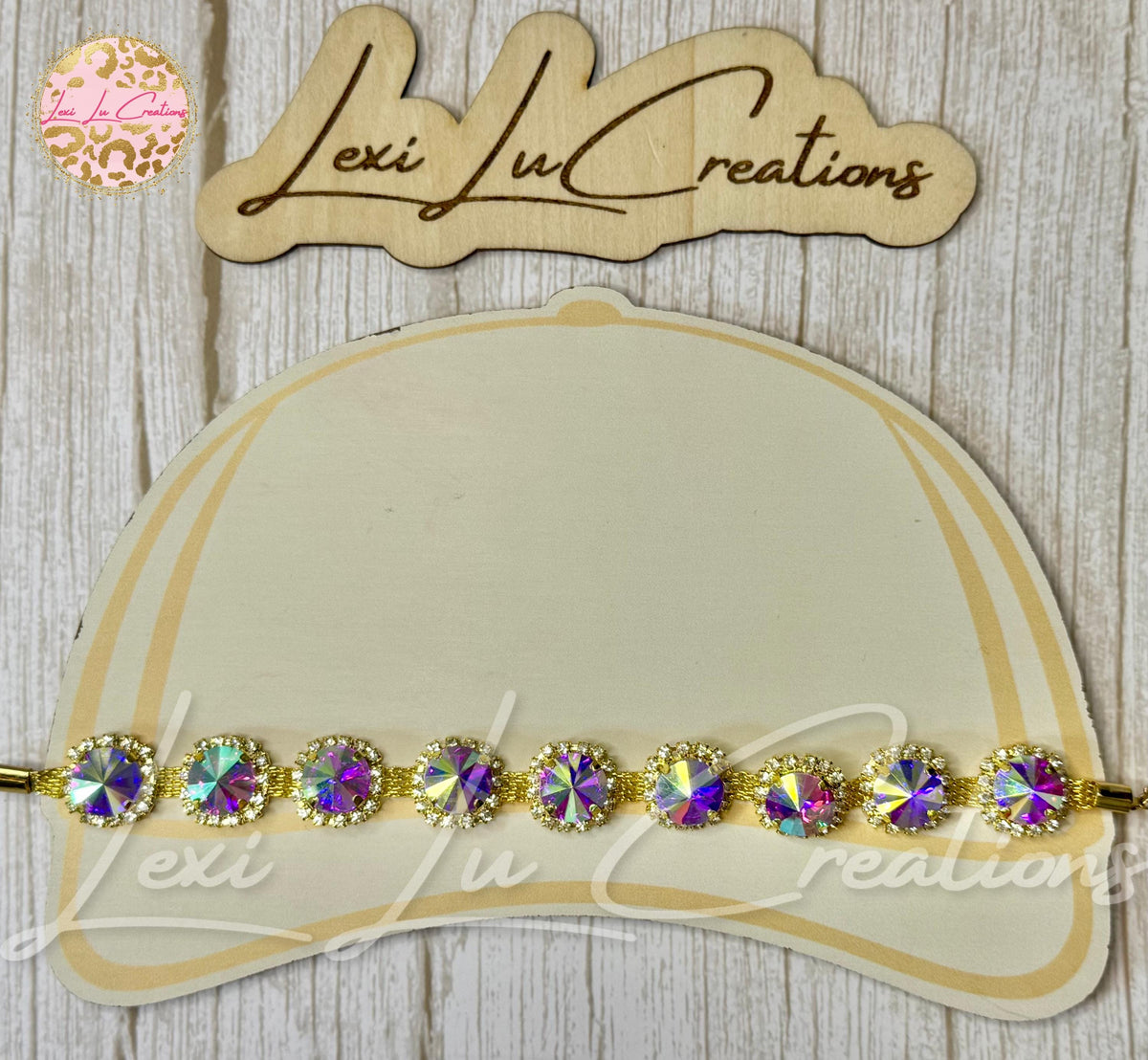 Round AB Iridescent Rhinestone Hat Chain Gold | Crystal Bling Hat Band | Clip-On Hat Chain | Glam Hat Accessory | Hat Jewelry