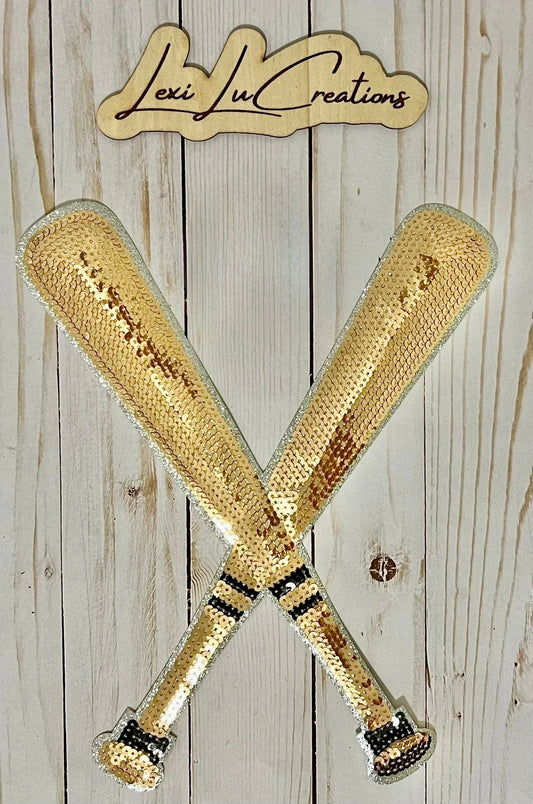 Gold Sequin Bats with Silver Glitter Iron On Patch | Gameday Applique