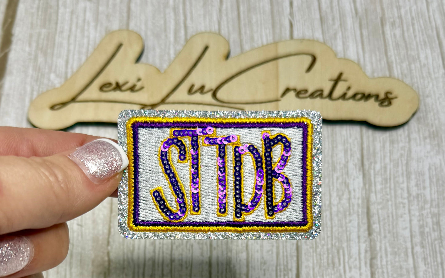 STTDB Purple & Gold Sequin Hat Patch | Game Day Iron-On Patch