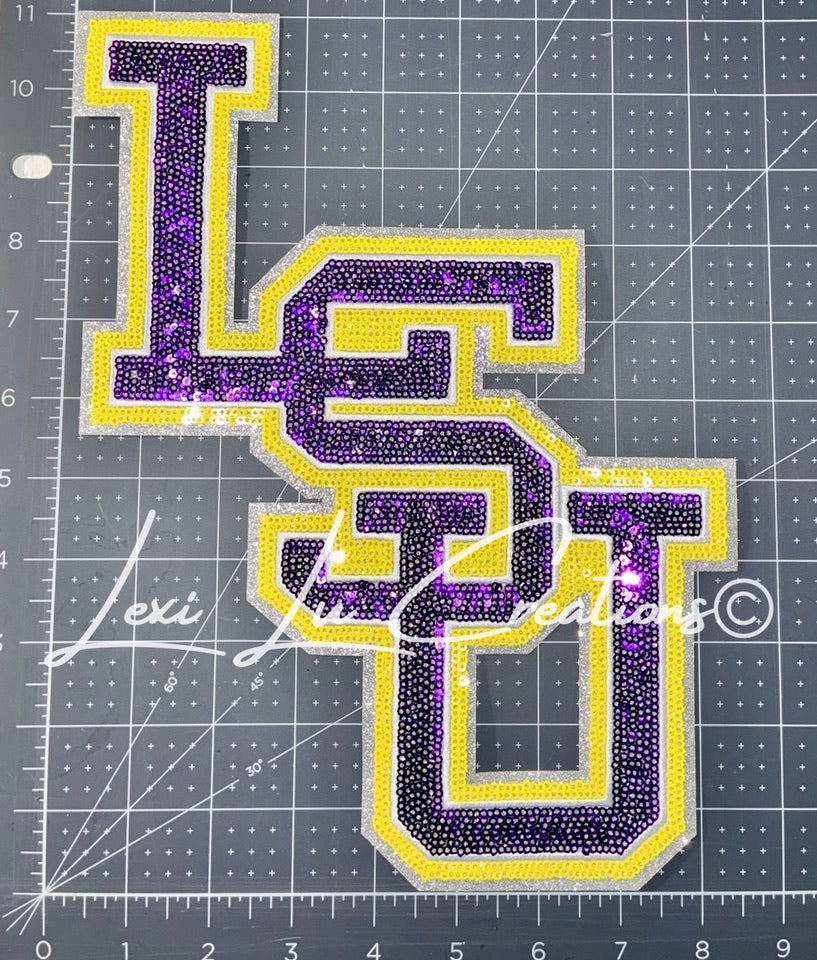 LSU Stacked Sequin Patch Shirt | Purple Gold Tigers Tee | LSU Game Day Shirt | Sparkle Tigers Apparel (Copy)