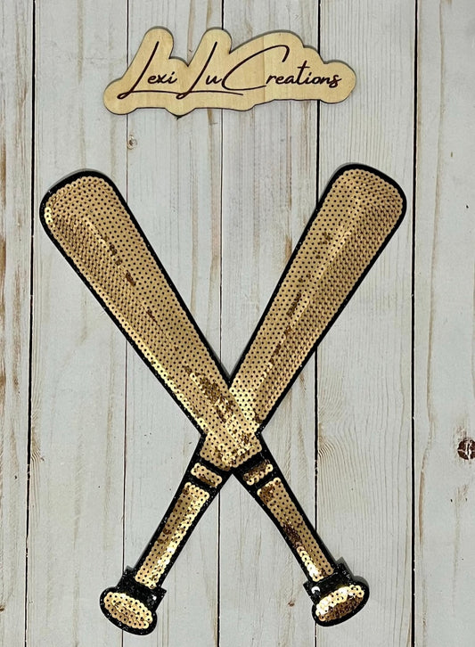 Gold Sequin Bats with Black  Glitter Iron On Patch | Gameday Applique