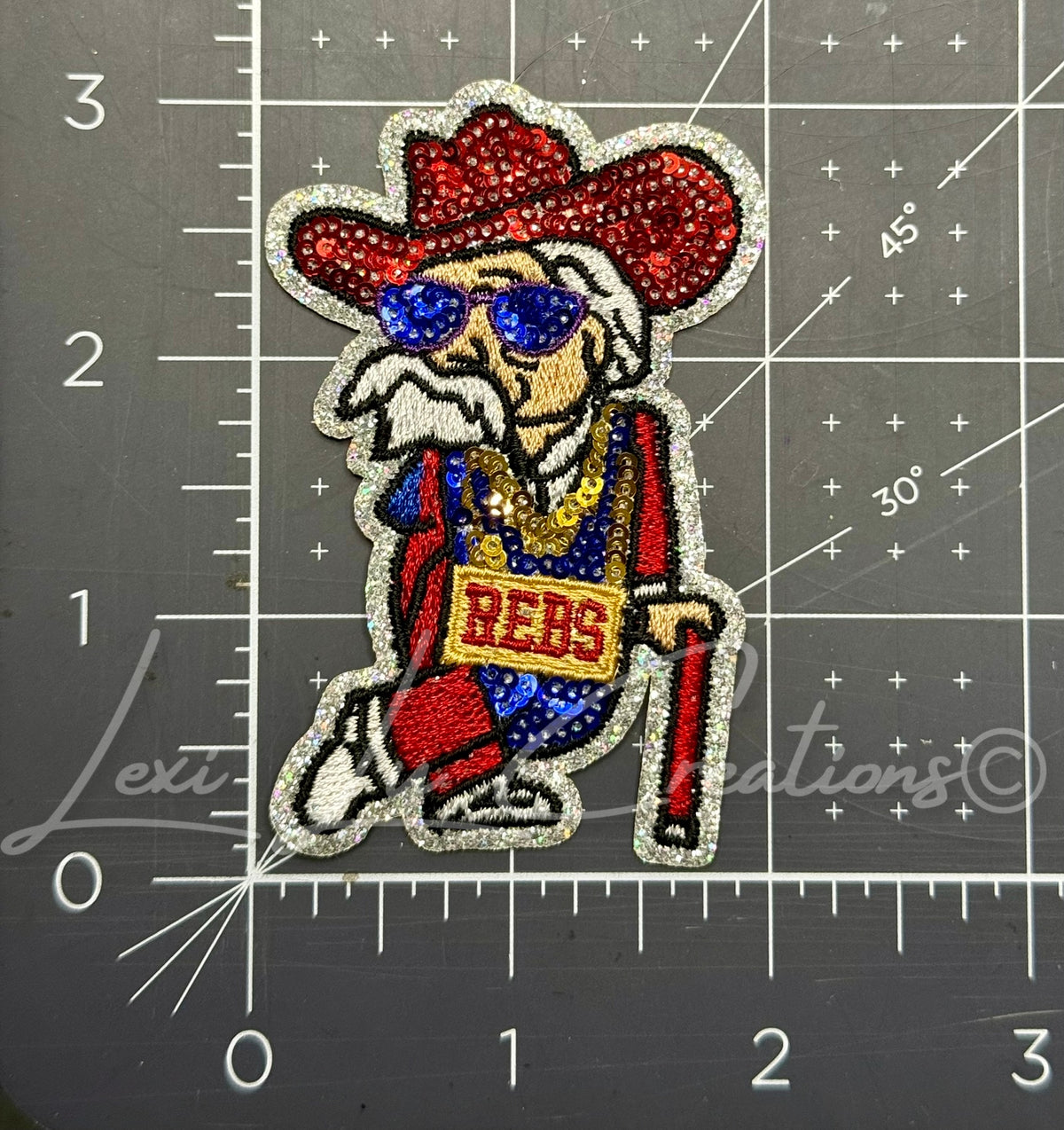 Rebel Mascot Sequin Hat Patch | Red Blue Silver Game Day Iron-On Patch