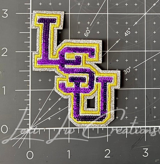 LSU Stacked Sequin Baseball Hat Patch Only