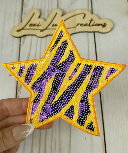 Sequin Purple and Gold Tiger Stripe Star Patch