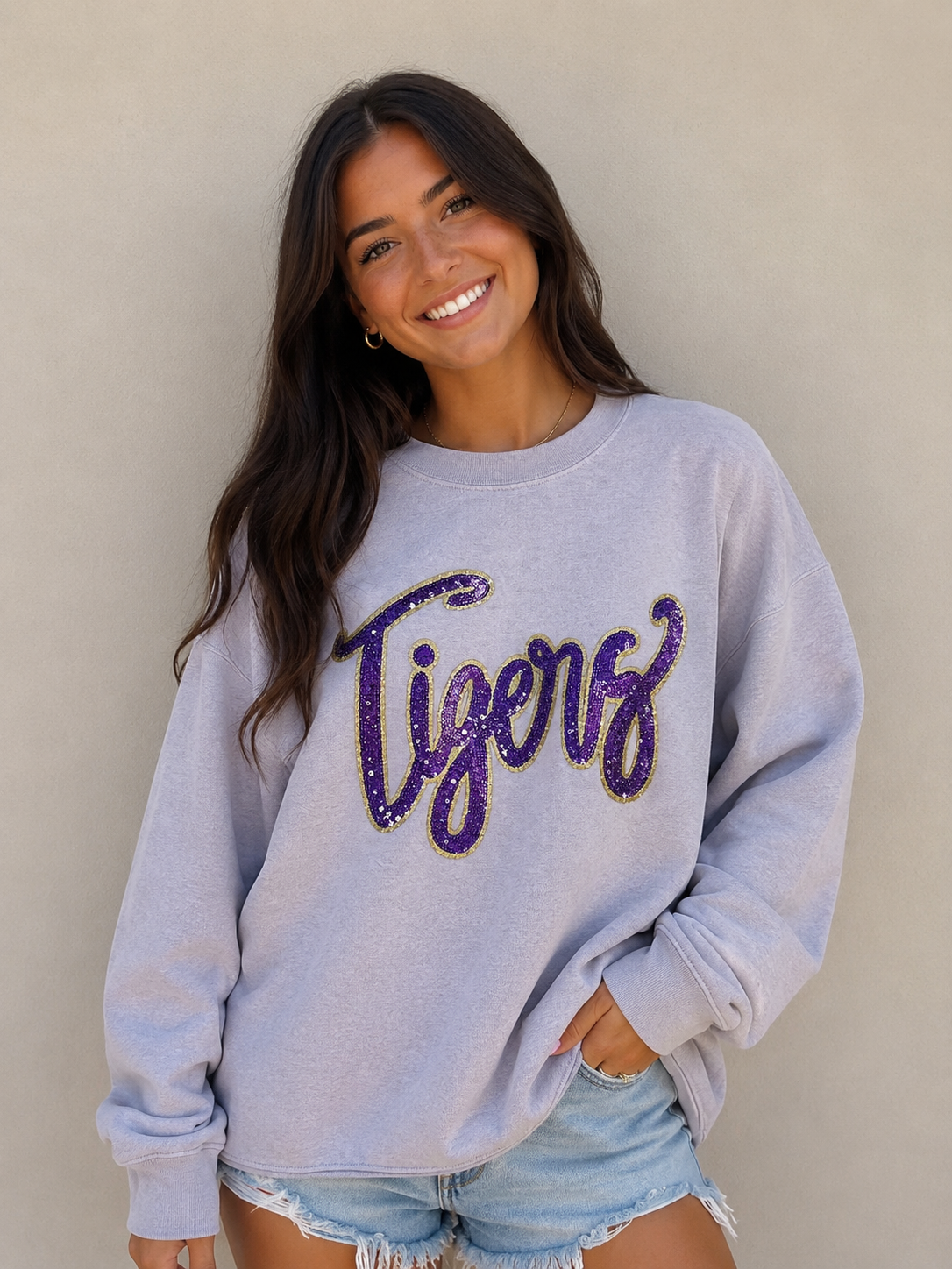 Purple & Gold Tigers Sequin Sweatshirt