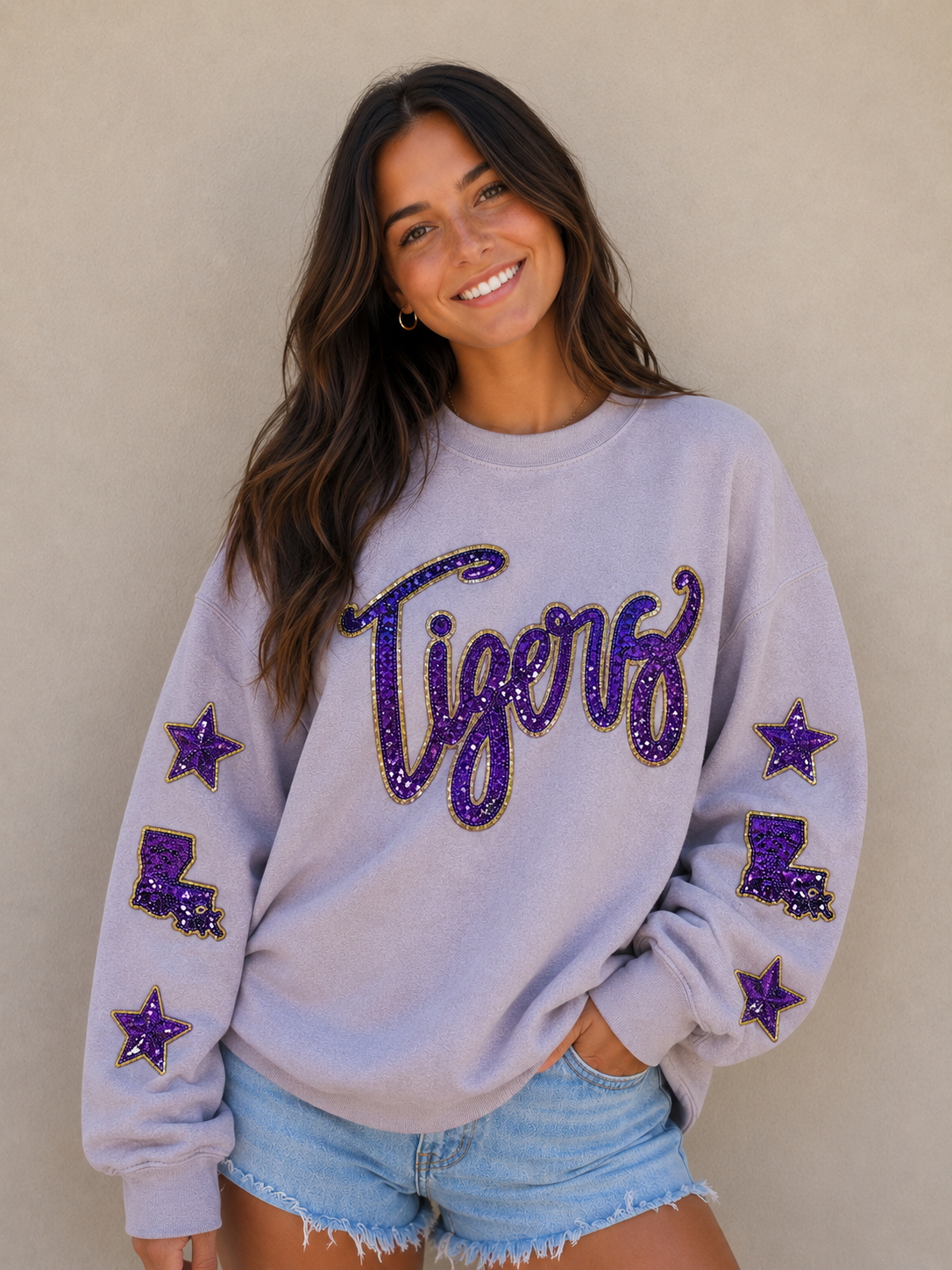 Purple & Gold Tigers Sequin Sweatshirt