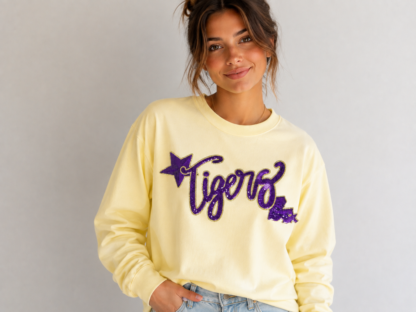 Purple & Gold Tigers Sequin Long Sleeve Shirt