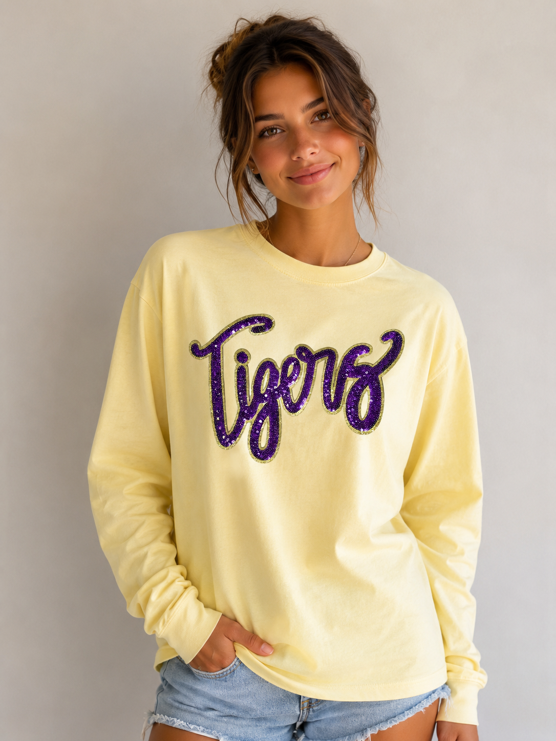 Purple & Gold Tigers Sequin Long Sleeve Shirt