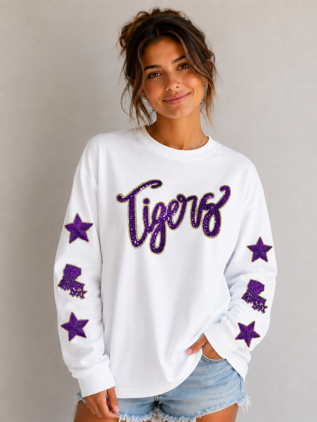 Purple & Gold Tigers Sequin Long Sleeve Shirt