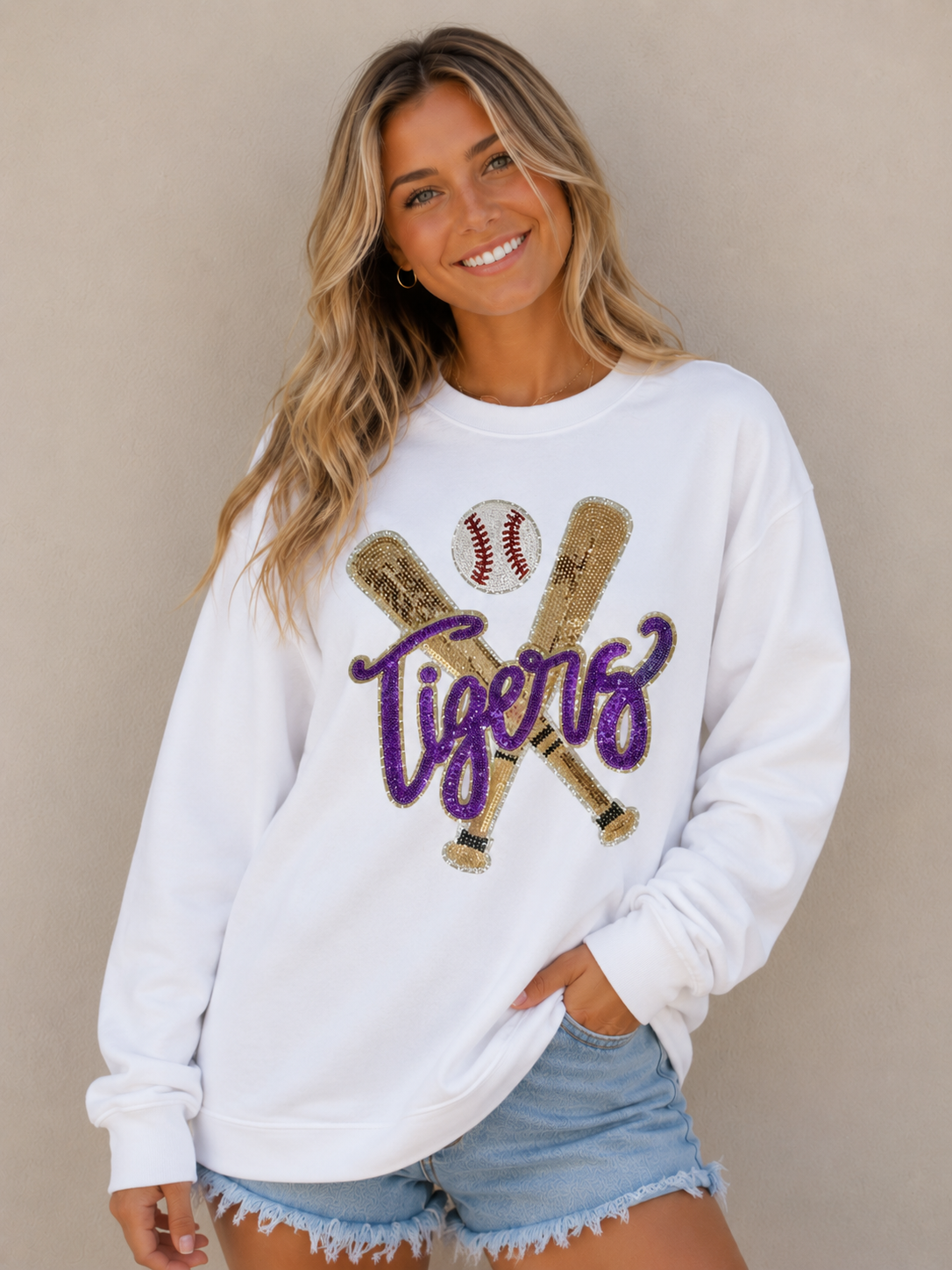 Tiger Baseball Sequin Sweatshirt