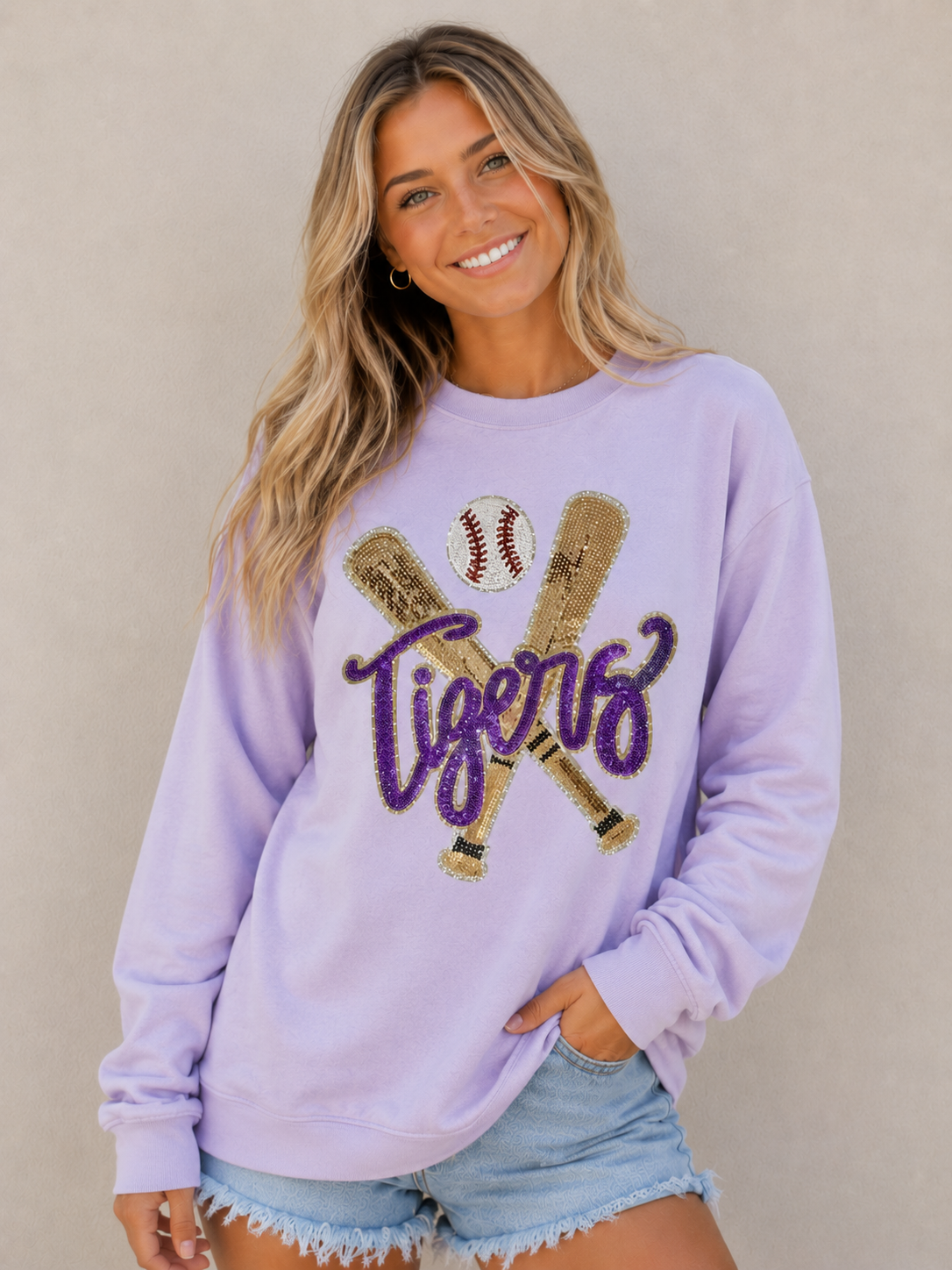 Tiger Baseball Sequin Sweatshirt